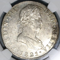 1821 NGC MS 60 Guatemala 8 Reales Spain Colony Mint State Silver Coin (21090602C)