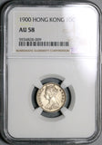 1900 NGC AU 58 Hong Kong Victoria 10 Cents Silver NOT Heaton Coin (21081402C)