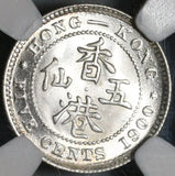 1900-H NGC MS 65 Hong Kong 5 Cents Victoria China Mint State Silver Coin (19122602C)