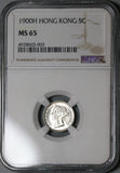 1900-H NGC MS 65 Hong Kong 5 Cents Victoria China Mint State Silver Coin (19122602C)