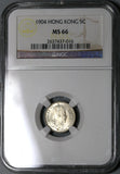 1904 NGC MS 66 Hong Kong 5 Cents Mint State China Silver Britain Empire Coin (20051201C)