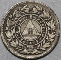 1884 Honduras 10 Centavos VF Silver Pyramid Coin (21043002R)