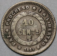 1884 Honduras 10 Centavos VF Silver Pyramid Coin (21043002R)