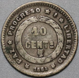 1884 Honduras 10 Centavos VF Silver Pyramid Coin (21043002R)