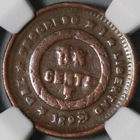 1893 NGC VF Det  Honduras 1 Centavo UN/10 Engraving Error Coin (21041702C)