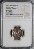 1893 NGC VF Det  Honduras 1 Centavo UN/10 Engraving Error Coin (21041702C)