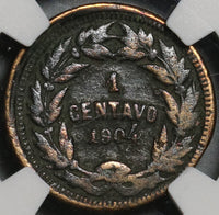 1904 NGC VF Det Honduras 1 Centavo Pyramid Rare Date Coin (21011205R)