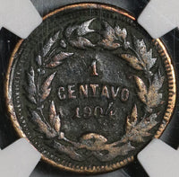 1904 NGC VF Det Honduras 1 Centavo Pyramid Rare Date Coin (21011205R)
