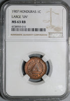 1907 NGC MS 63 Honduras 1 Centavo Large UN Coin (20100401C)