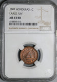 1907 NGC MS 63 Honduras 1 Centavo Large UN Coin (20100401C)