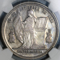 1884 NGC AU 53 Honduras UN Peso Silver Pyramid Coin (21042104D)