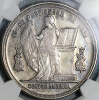 1884 NGC AU 53 Honduras UN Peso Silver Pyramid Coin (21042104D)
