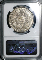 1884 NGC AU 53 Honduras UN Peso Silver Pyramid Coin (21042104D)