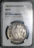 1884 NGC AU 53 Honduras UN Peso Silver Pyramid Coin (21042104D)