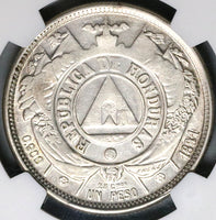 1891/88 NGC AU 55 Honduras 1 Peso Overdate Standing Liberty Silver Coin POP 2/2 (22111804C)