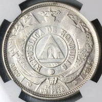1891/88 NGC AU 55 Honduras 1 Peso Overdate Standing Liberty Silver Coin POP 2/2 (22111804C)