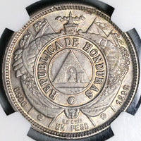 1892/0 NGC AU 55 Honduras 1 Peso Overdate Standing Liberty Silver Coin (22072002C)