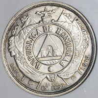 1903 NGC AU 58 Honduras 1 Peso Rare Round Top 3 Silver Standing Liberty Coin POP 1/2 (22032003C)