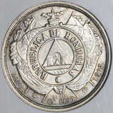 1903 NGC AU 58 Honduras 1 Peso Rare Round Top 3 Silver Standing Liberty Coin POP 1/2 (22032003C)