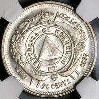 1885 NGC AU 58 Honduras 25 Centavos Standing Liberty Silver Coin (22111803C)