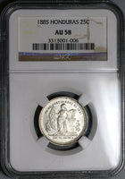 1885 NGC AU 58 Honduras 25 Centavos Standing Liberty Silver Coin (22111803C)