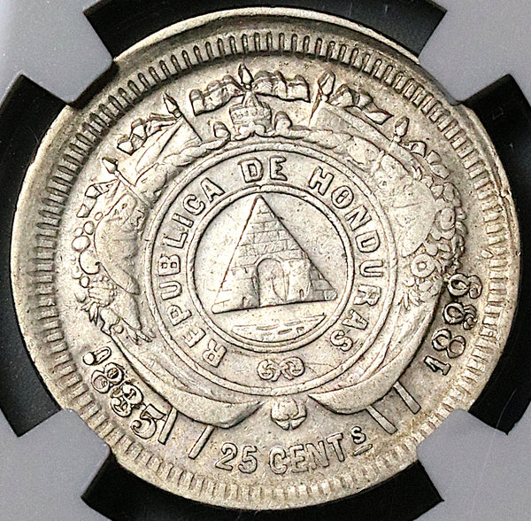 1899/88 NGC AU 53 Honduras 25 Centavos Standing Liberty Coin 30k POP 1/0 (23030302C)
