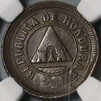 1912 NGC AU 58 Honduras 2 Centavos No S Pyramid 88k Coin POP 1/0 (22011601R)