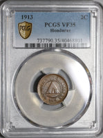 1913 PCGS VF 35 Honduras 2 Centavos 2/UN Centavo Pyramid Coin (20101702R)
