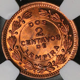 1956 NGC MS 65 RD Honduras 2 Centavos de Lempira Red Coin (23031301C)