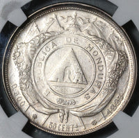 1883-P NGC AU 58 Honduras 50 Centavos Silver Pyramid Coin Pedigree POP 2/1 (21042103D)