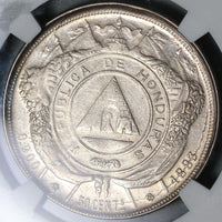 1883-P NGC AU 58 Honduras 50 Centavos Silver Pyramid Coin Pedigree POP 2/1 (21042103D)