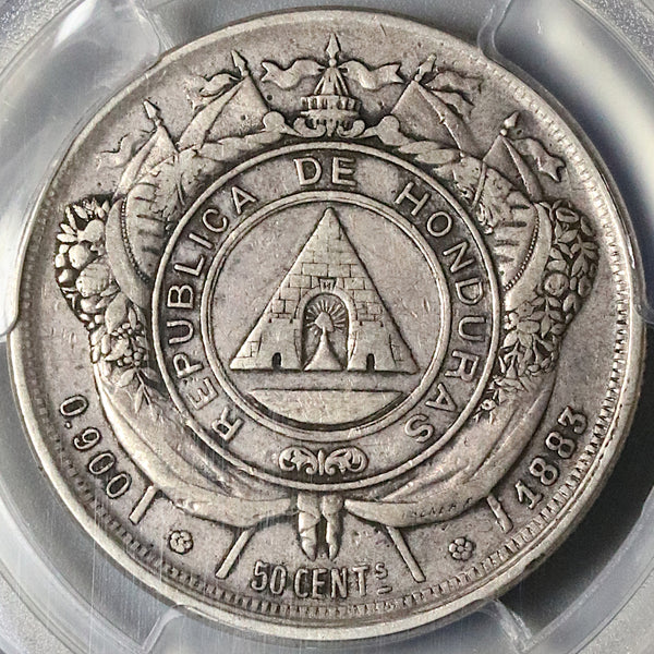 1883 PCGS VF 35 Honduras 50 Centavos Silver Pyramid Coin  POP 2/1 (22041002C)