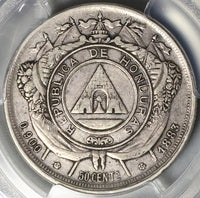 1883 PCGS VF 35 Honduras 50 Centavos Silver Pyramid Coin  POP 2/1 (22041002C)