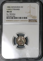 1886 NGC MS 64 Honduras 5 Centavos Large Pyramid Silver Pedigree Coin (21030103C)