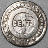 1886 Honduras RARE Silver 5 Centavos Large Pyramid KM 54 Coin (20052301R)
