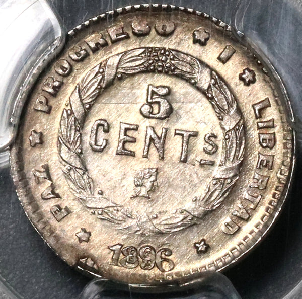 1896/86 PCGS MS 64 Honduras 5 Centavos Large Pyramid Silver Coin POP 2/0 (21081401C)