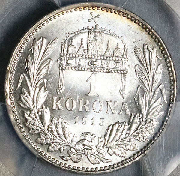 1915 PCGS MS 64 Hungary 1 Korona Franz Joseph Silver Empire Coin (21122501D)