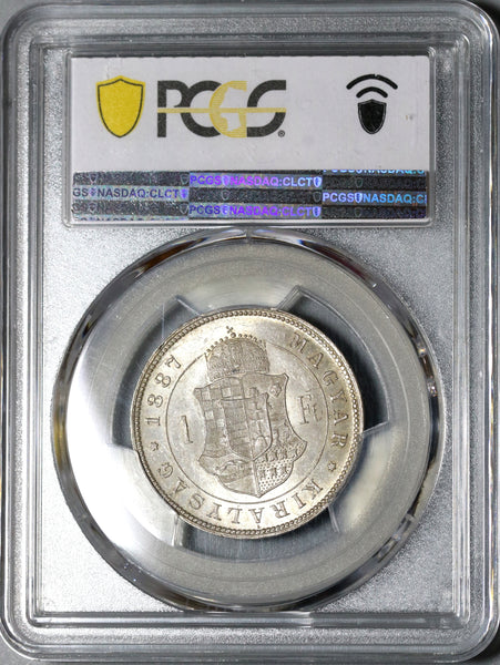 1887 PCGS MS64 Hungary 1 Forint Silver St Stephan Crown Coin POP 1