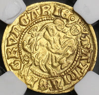 1458 NGC UNC Details Hungary Gold Gulden Matthias Corvinus Madonna & Christ Coin (19042902C)