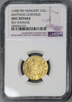 1458 NGC UNC Details Hungary Gold Gulden Matthias Corvinus Madonna & Christ Coin (19042902C)