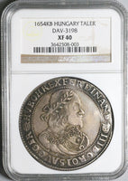 1654-KB NGC XF 40 Hungary Thaler Kremnitz Ferdinand III Taler Silver Coin DAV-3198 (22051002C)