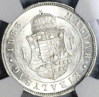 1888 NGC MS 63 Hungary 1 Forint Silver Austria St Stephen Crown Coin (21020503C)