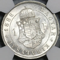 1888 NGC MS 63 Hungary 1 Forint Silver Austria St Stephen Crown Coin (21020503C)