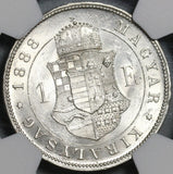1888 NGC MS 63 Hungary 1 Forint Silver Austria St Stephen Crown Coin (21020503C)