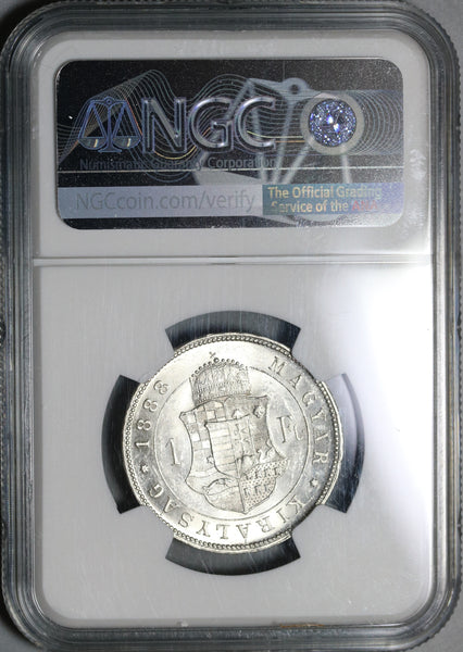1888 NGC MS 63 Hungary 1 Forint Silver Austria St Stephen Crown