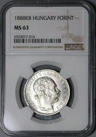 1888 NGC MS 63 Hungary 1 Forint Silver Austria St Stephen Crown Coin (21020503C)