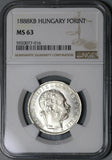 1888 NGC MS 63 Hungary 1 Forint Silver Austria St Stephen Crown Coin (21020503C)