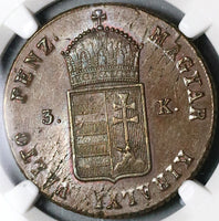 1849 NGC MS 62 Hungary 3 Krajczar Nagybanya War Independence Coin (22022002C)