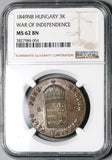1849 NGC MS 62 Hungary 3 Krajczar Nagybanya War Independence Coin (22022002C)