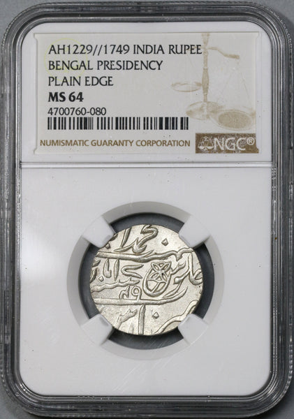1749 MS 64 Bengal Presideny Rupee Silver India AH1229 Coin